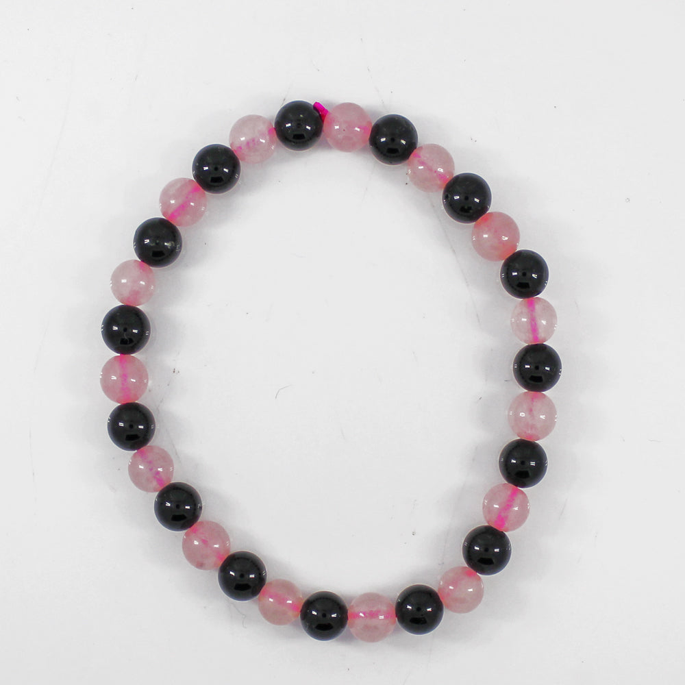 Black Tourmaline & Rose Quartz 6mm Gemstone Bracelet