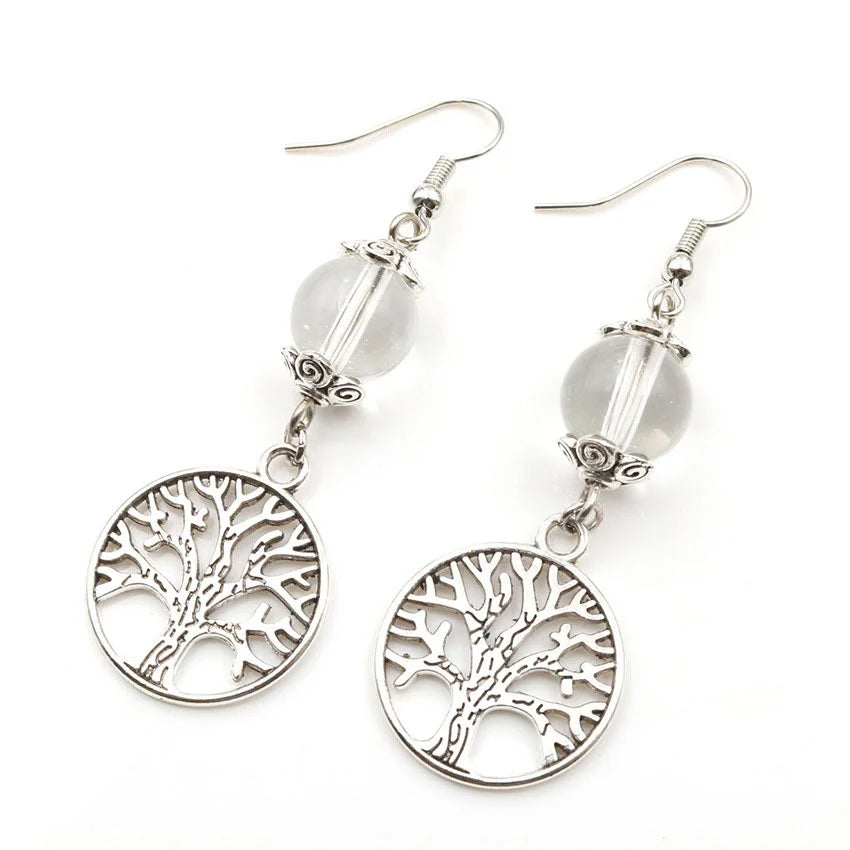 Clear Quartz Gemstone Tree of Life Earrings