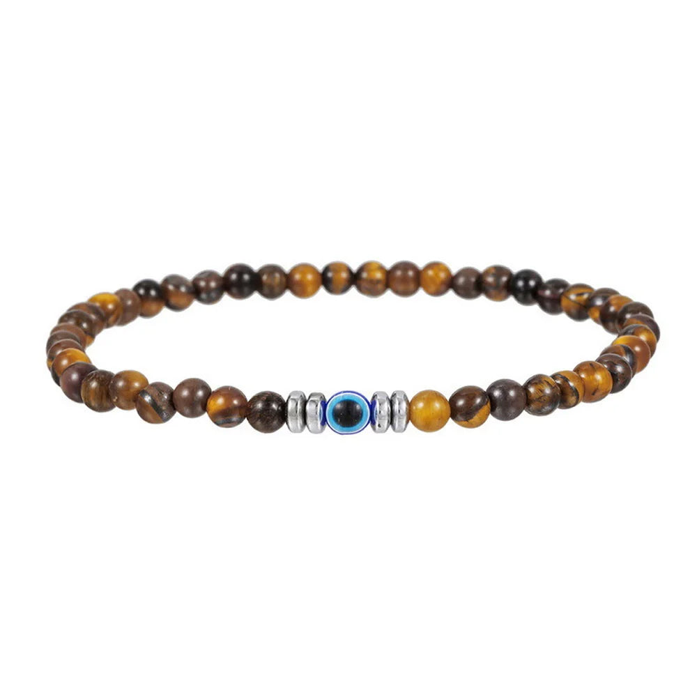 Gold Tiger Eye Gemstone with Evil Eye 4mm Bracelet