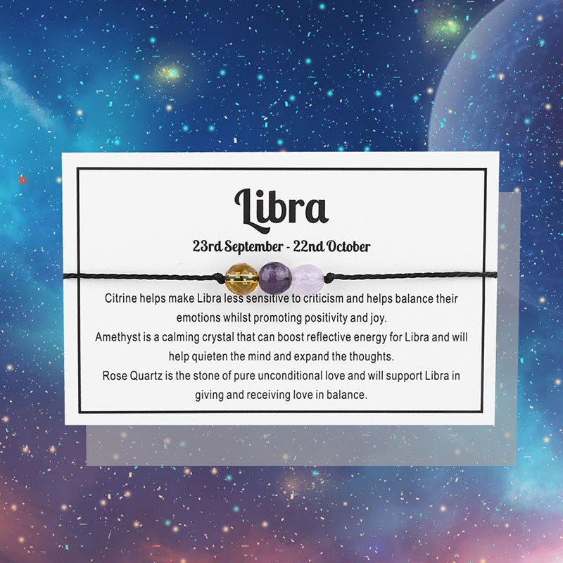 Libra Gemstone Bracelet Nylon with Gemstone Zodiac symbols