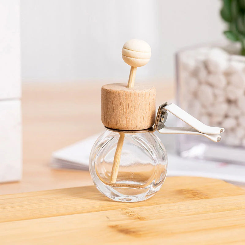 Glass Aromatherapy Diffuser Bottle Oval Shape with with Removable Car Vent Clip