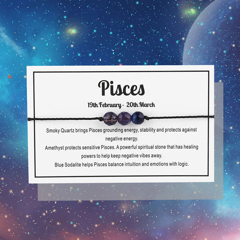 Pisces Gemstone Bracelet Nylon with Gemstone Zodiac symbols