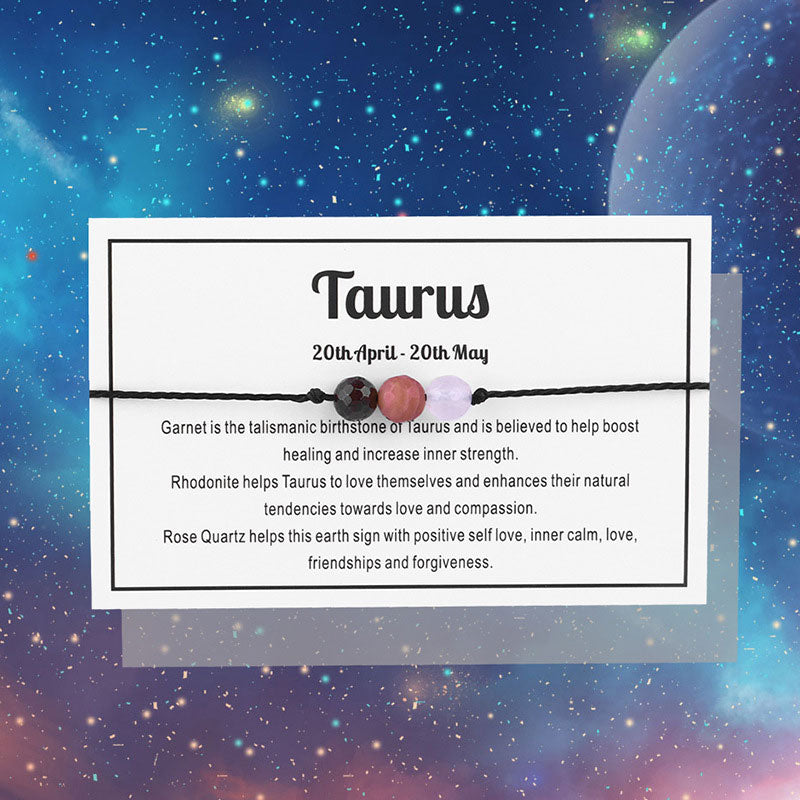 Taurus Gemstone Bracelet Nylon with Gemstone Zodiac symbols