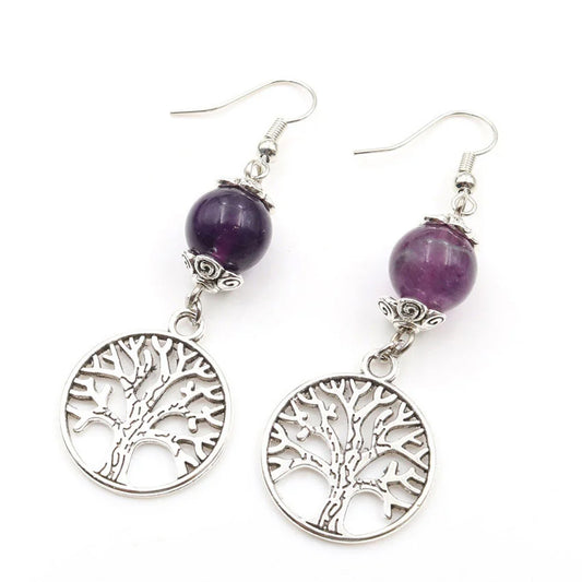 Amethyst Gemstone Tree of Life Earrings