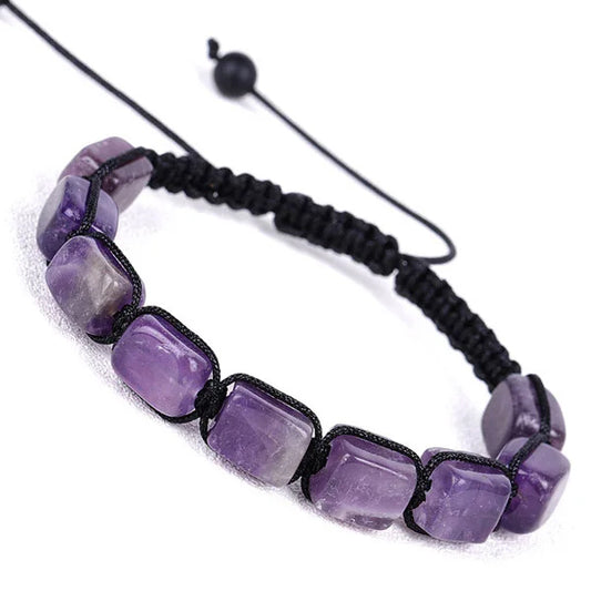 Amethyst Cube Bead Adjustable Bracelet
