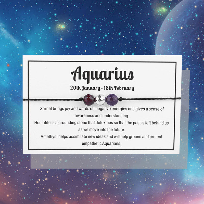 Aquarius Gemstone Bracelet Nylon with Gemstone Zodiac symbols