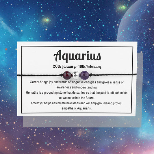 Aquarius Gemstone Bracelet Nylon with Gemstone Zodiac symbols