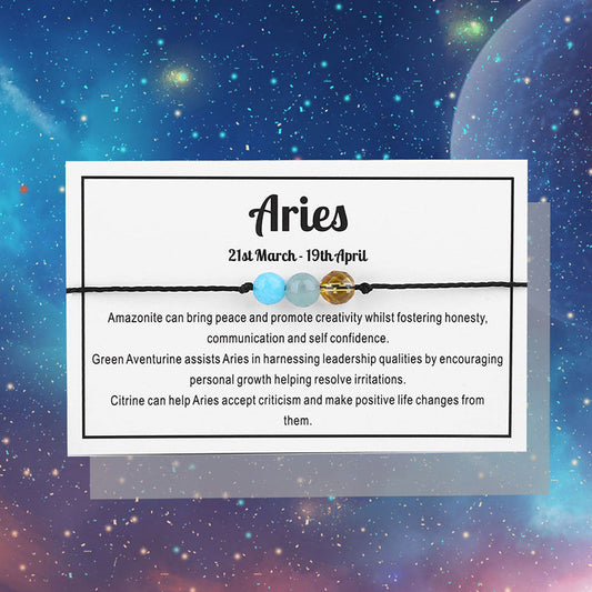 Aries Gemstone Bracelet Nylon with Gemstone Zodiac symbols