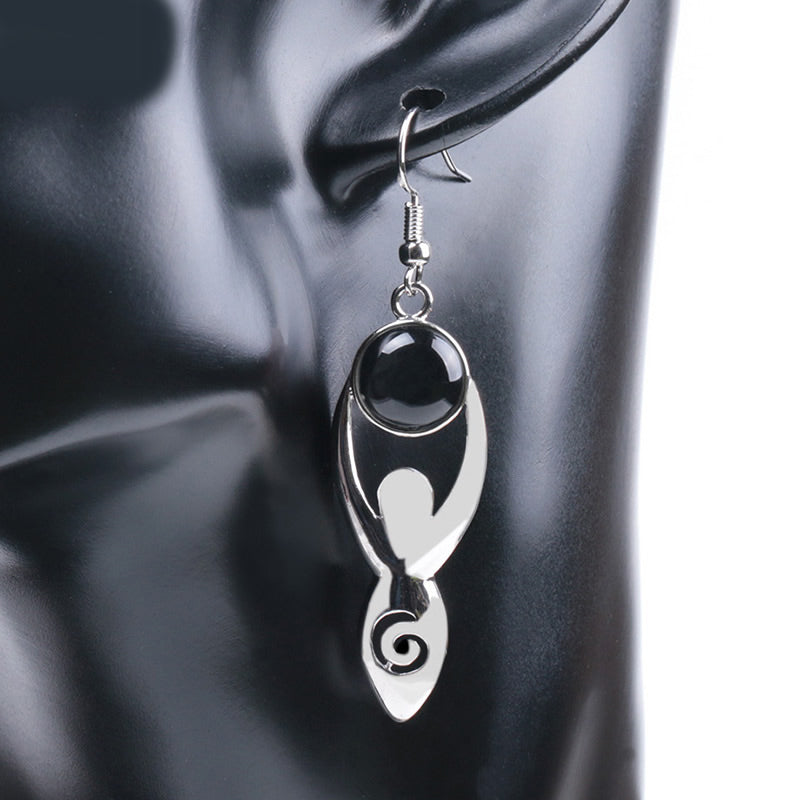 Black Agate Gemstone Goddess Earrings