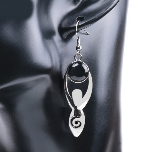 Black Agate Gemstone Goddess Earrings