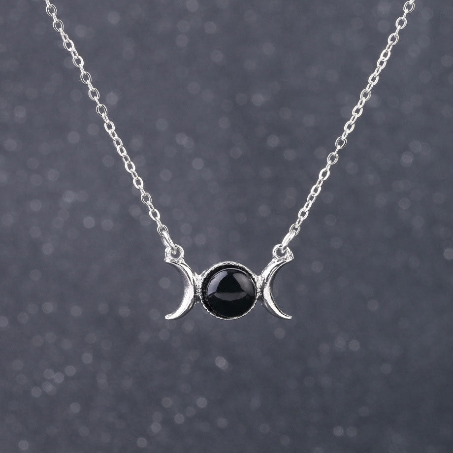 Black Onyx Triple Moon Necklace