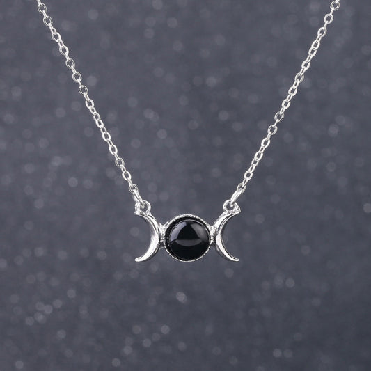 Black Onyx Triple Moon Necklace