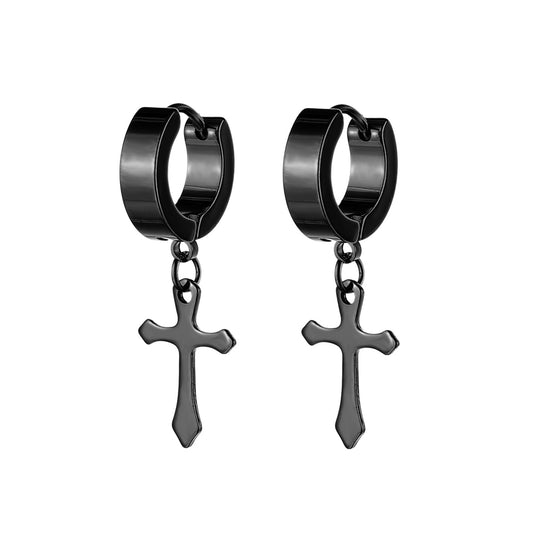 Huggie Earrings with Gothic Cross
