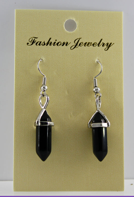 Black Agate Bi-Point Gemstone Earrings