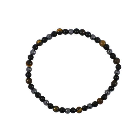 Black Obsidian, Hematite, Gold Tigers Eye 4mm Bracelet