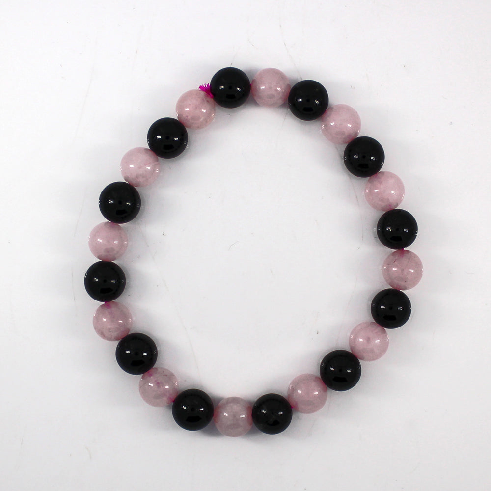 Black Tourmaline & Rose Quartz 8mm Gemstone Bracelet