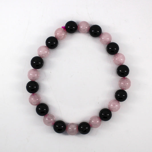 Black Tourmaline & Rose Quartz 8mm Gemstone Bracelet