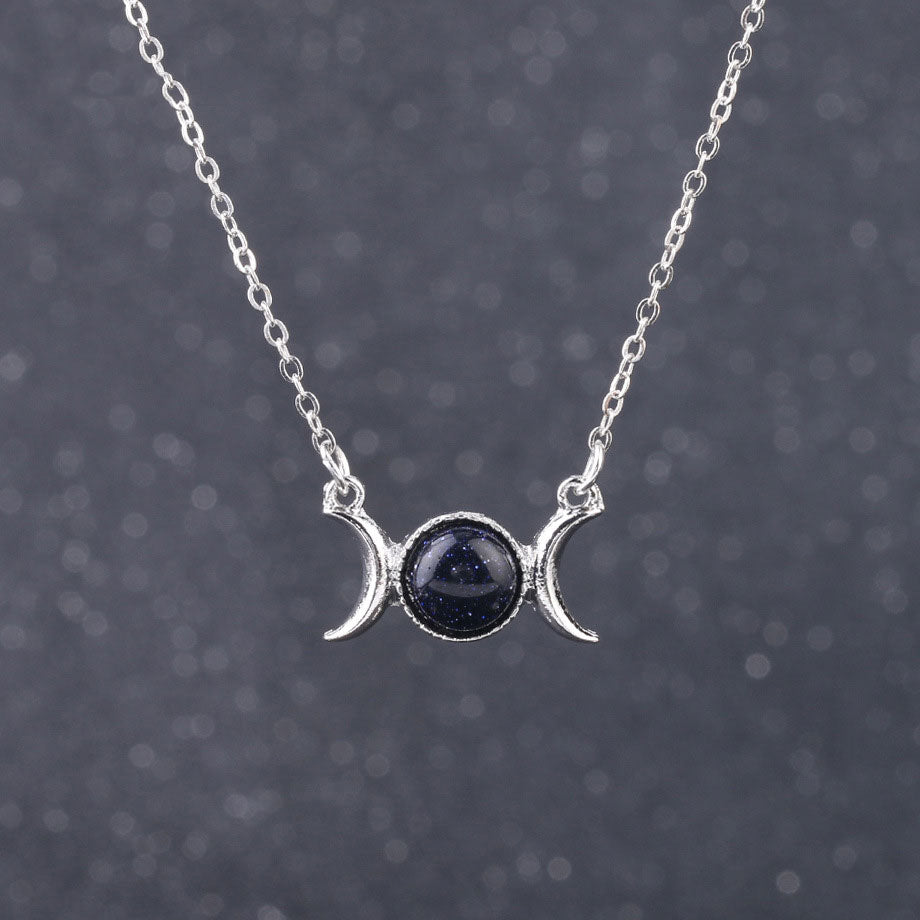 Blue Goldstone Triple Moon Necklace