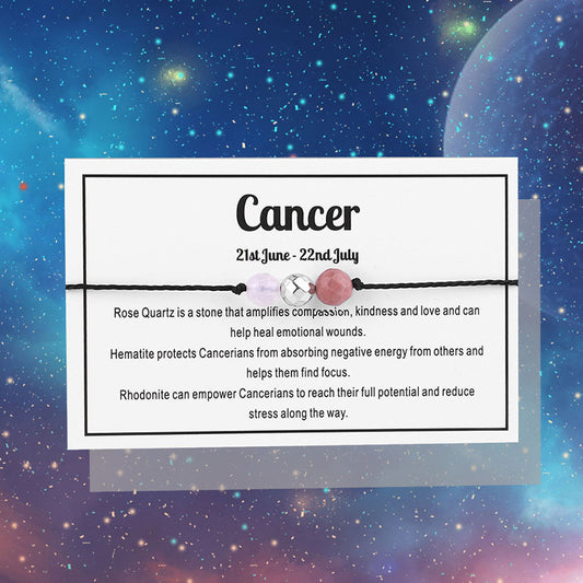 Cancer Gemstone Bracelet Nylon with Gemstone Zodiac symbols