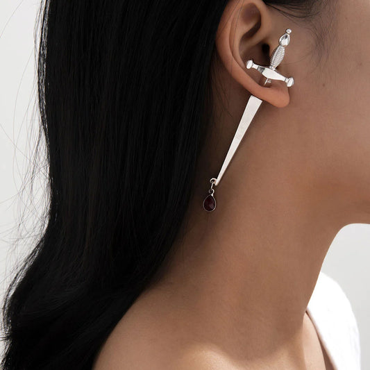 Dagger Earring with Garnet Gemstone (1 piece)