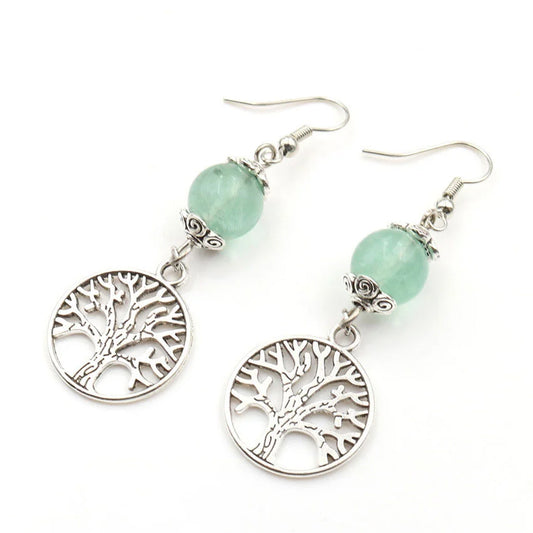 Fluorite Gemstone Tree of Life Earrings