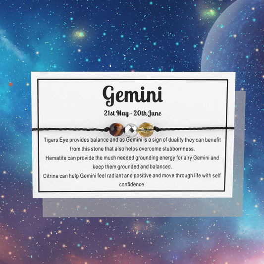 Gemini Gemstone Bracelet Nylon with Gemstone Zodiac symbols