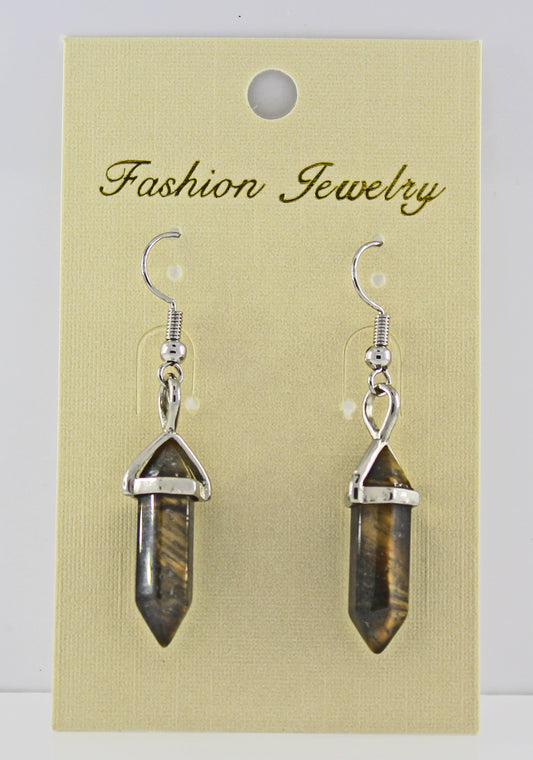 Gold Tiger Eye Gemstone Bi-point Earrings