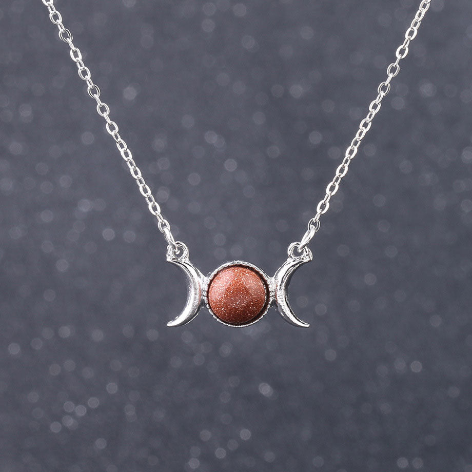 Goldstone Triple Moon Necklace