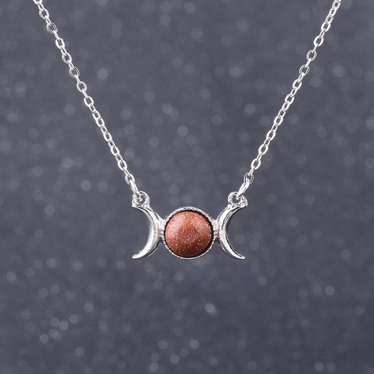 Goldstone Triple Moon Necklace
