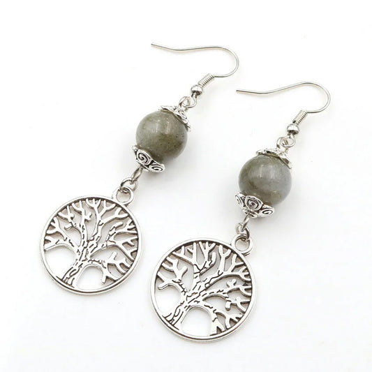 Labradorite Gemstone Tree of Life Earrings