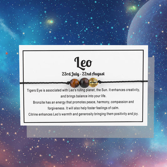 Leo Gemstone Bracelet Nylon with Gemstone Zodiac symbols