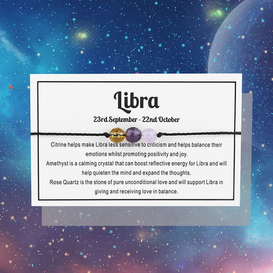 Libra Gemstone Bracelet Nylon with Gemstone Zodiac symbols