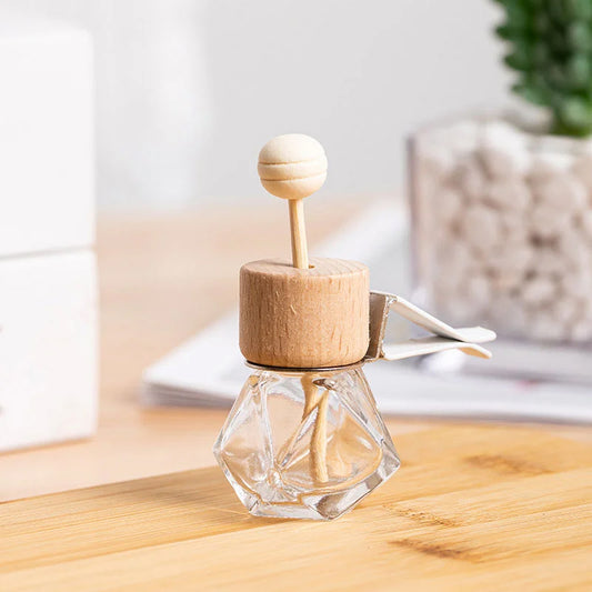 Glass Aromatherapy Diffuser Bottle Octagon Shape with with Removable Car Vent Clip