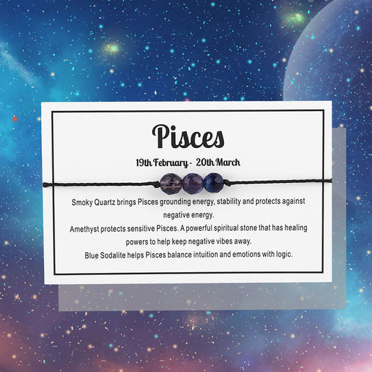 Pisces Gemstone Bracelet Nylon with Gemstone Zodiac symbols