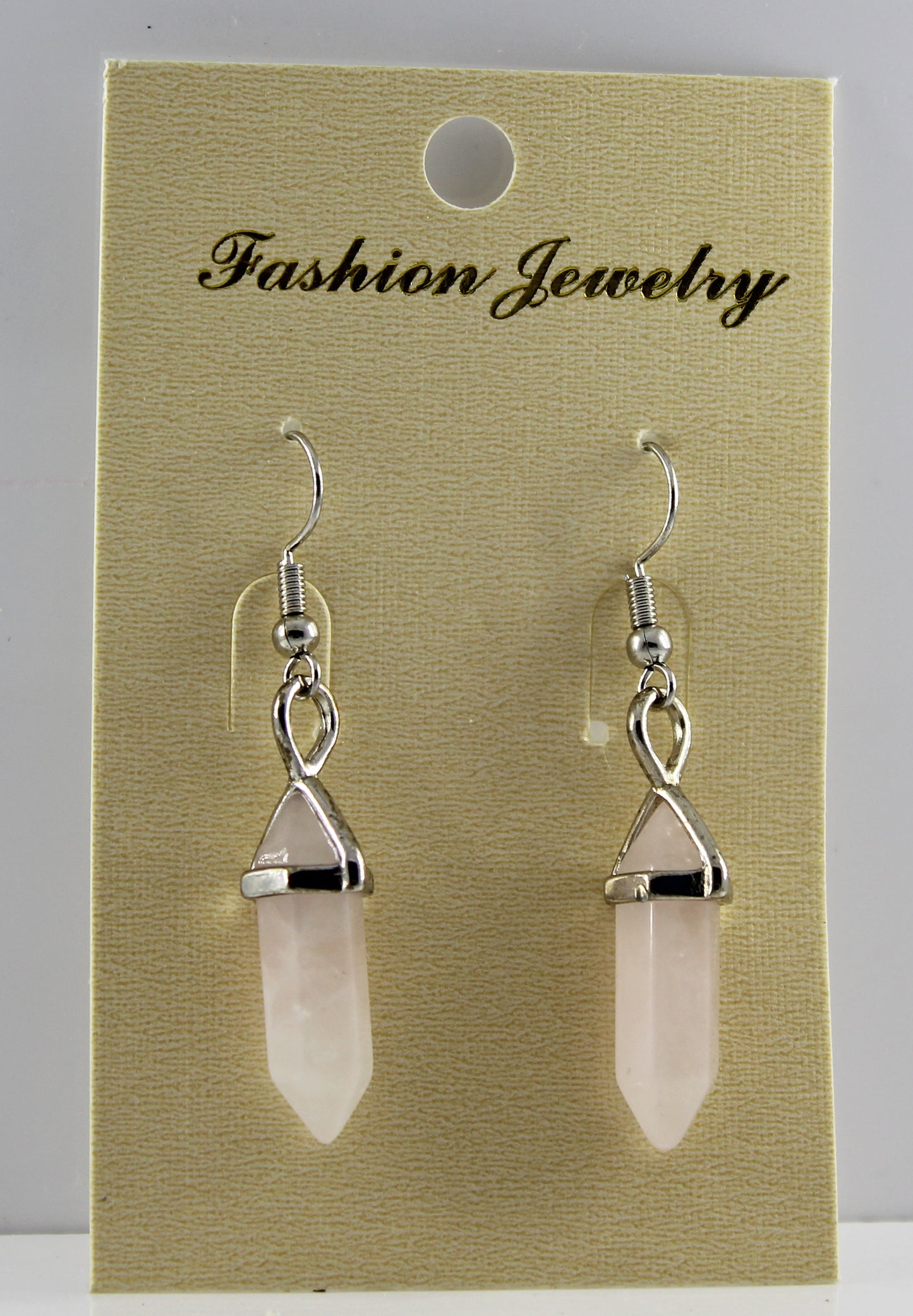 Rose Quartz Gemstone Bi Point Earrings