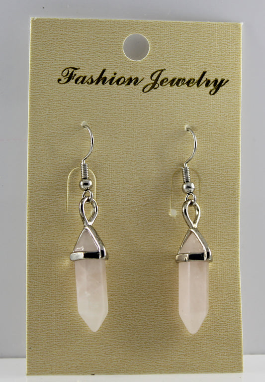 Rose Quartz Gemstone Bi Point Earrings