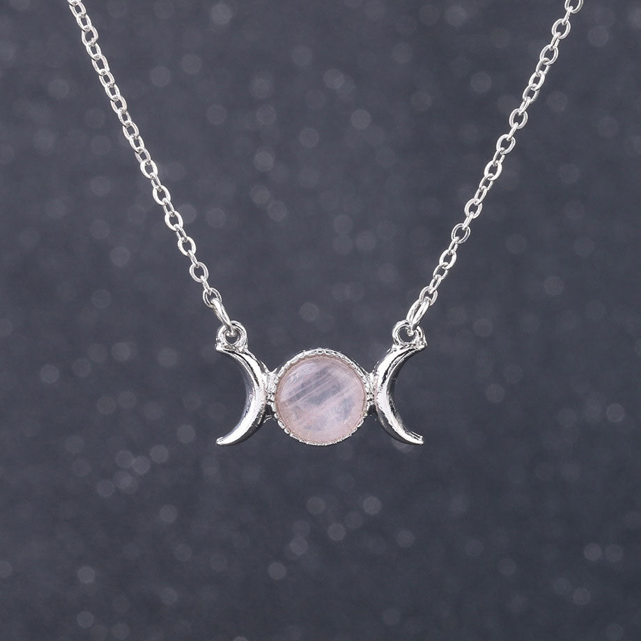 Rose Quartz Triple Moon Necklace