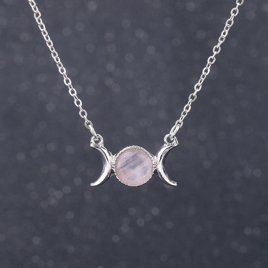 Rose Quartz Triple Moon Necklace