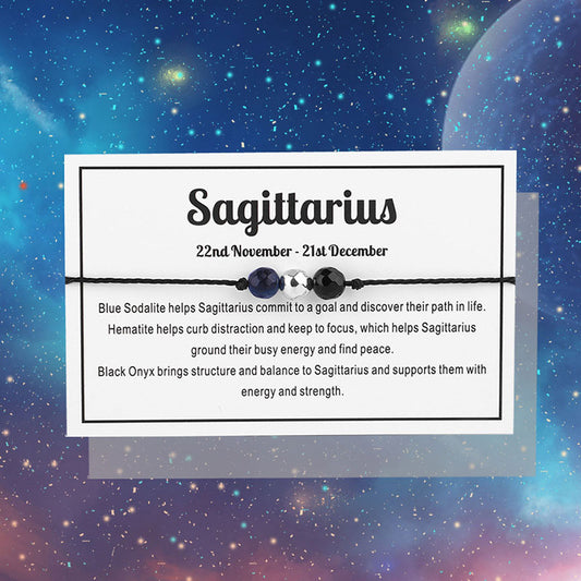 Sagittarius Gemstone Bracelet Nylon with Gemstone Zodiac symbols