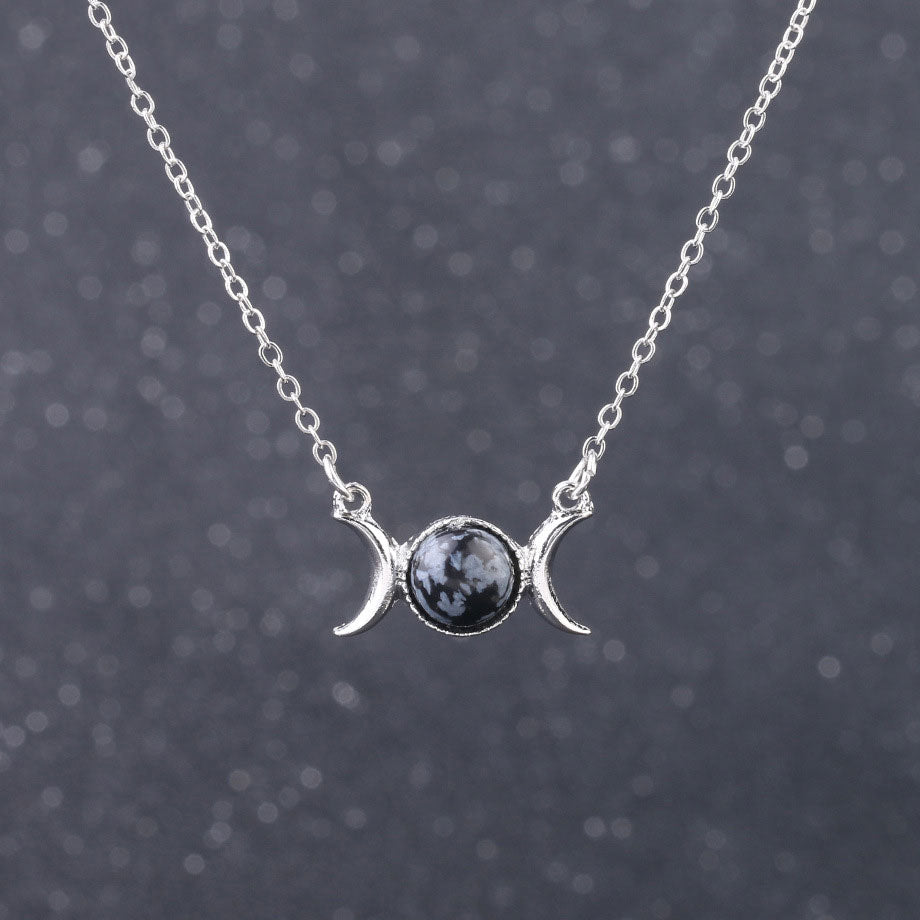 Snowflake Obsidian Triple Moon Necklace