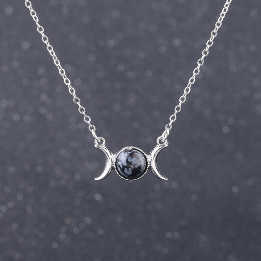 Snowflake Obsidian Triple Moon Necklace
