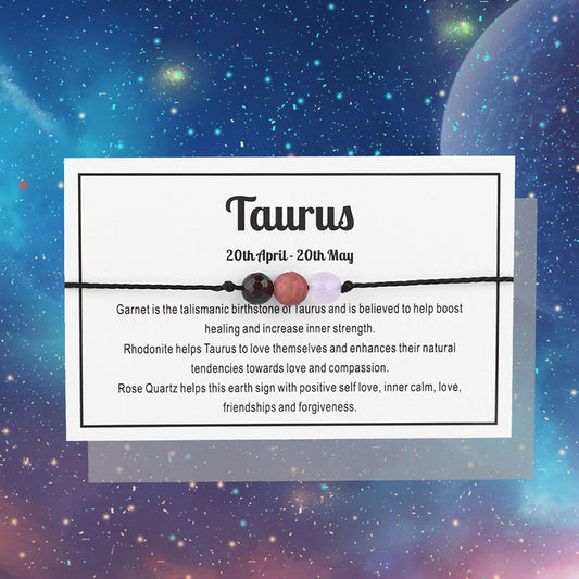 Taurus Gemstone Bracelet Nylon with Gemstone Zodiac symbols