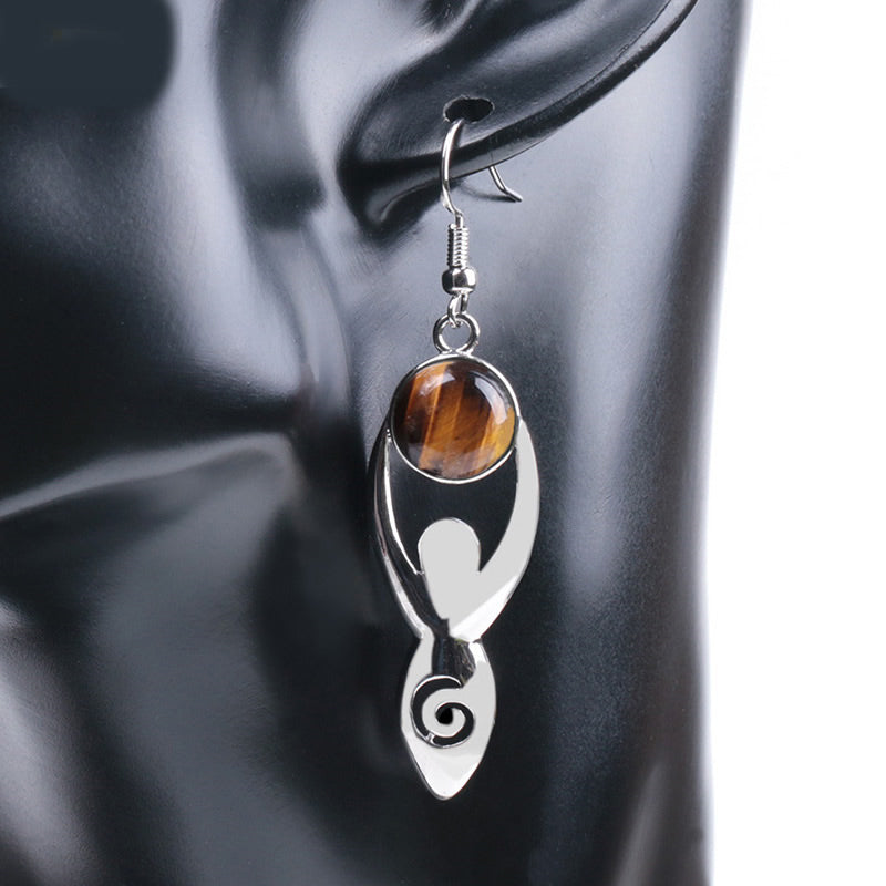 Tiger Eye Gemstone Goddess Earrings
