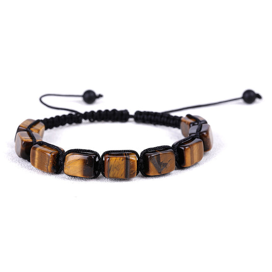 Tigers Eye Cube Bead Adjustable Bracelet