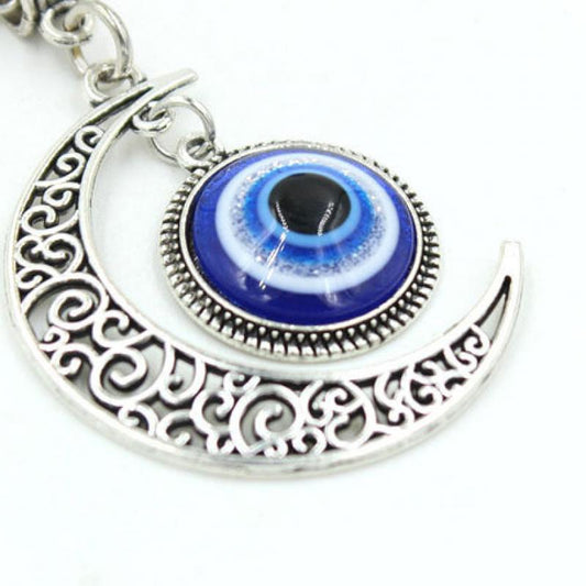 Evil Eye Necklace with Crescent Moon